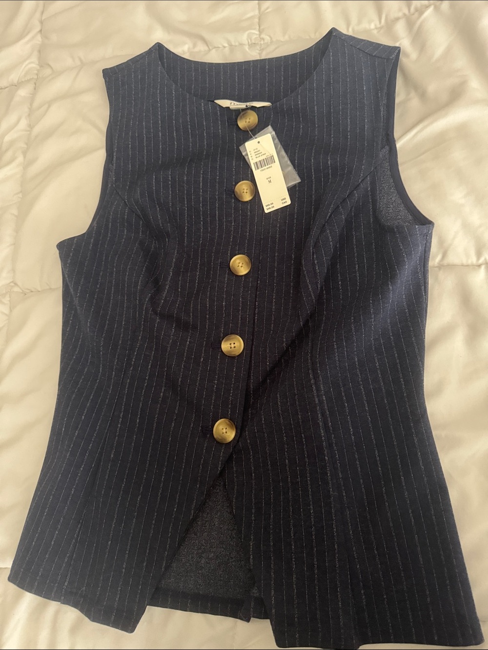 Anthropologie Navy Pinstripe Sleeveless Button Vest with Buttons